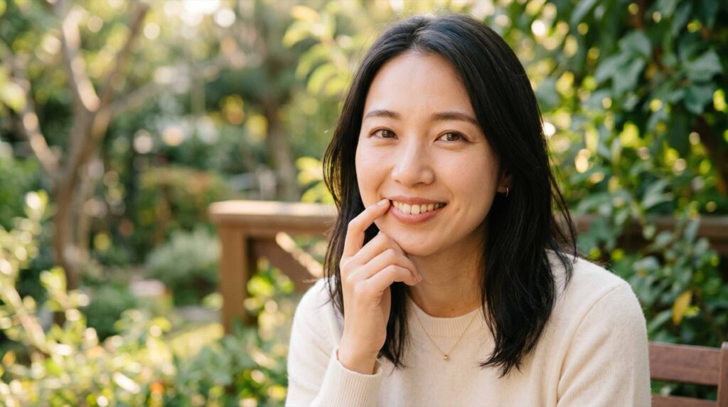 歯ぐきの状態を気にする女性の様子