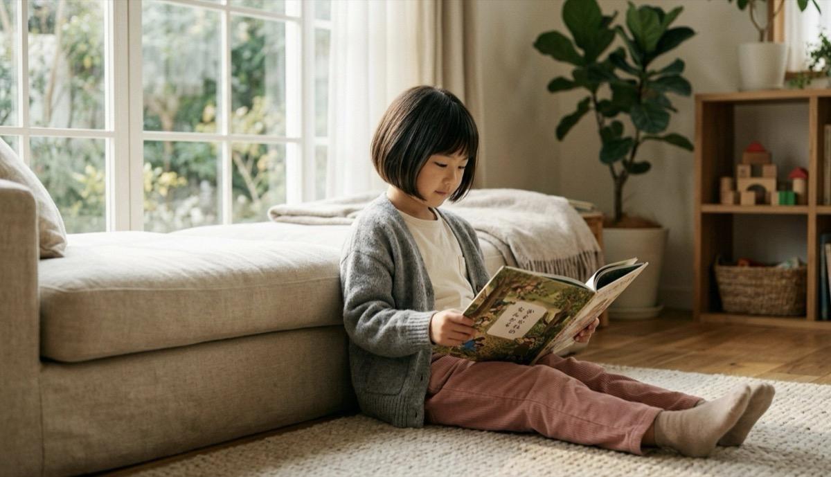 お子さんが穏やかに本を読みながら過ごしている様子