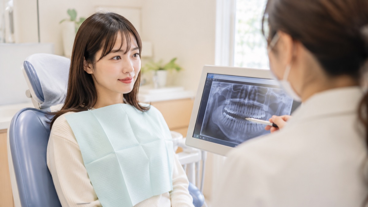 歯科医院で定期的にチェックを受ける女性の様子
